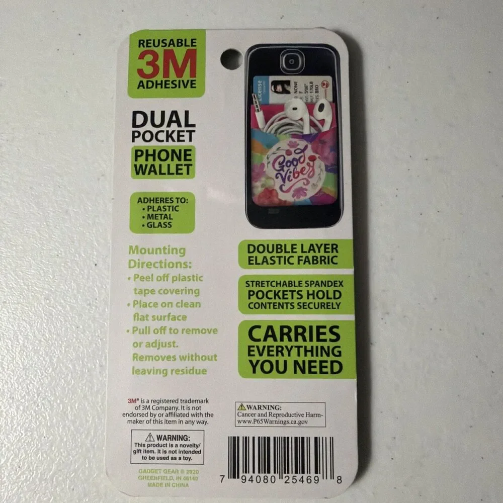 Cell Phone Wallet 3M Adhesive Stick On Reusable Dual Pocket - Do More Happy
